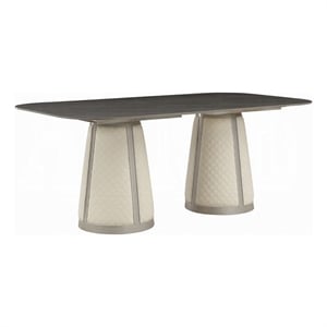 Pemberly Row 82 Inch Dining Table in Gray Black Sintered Stone Rectangular Top