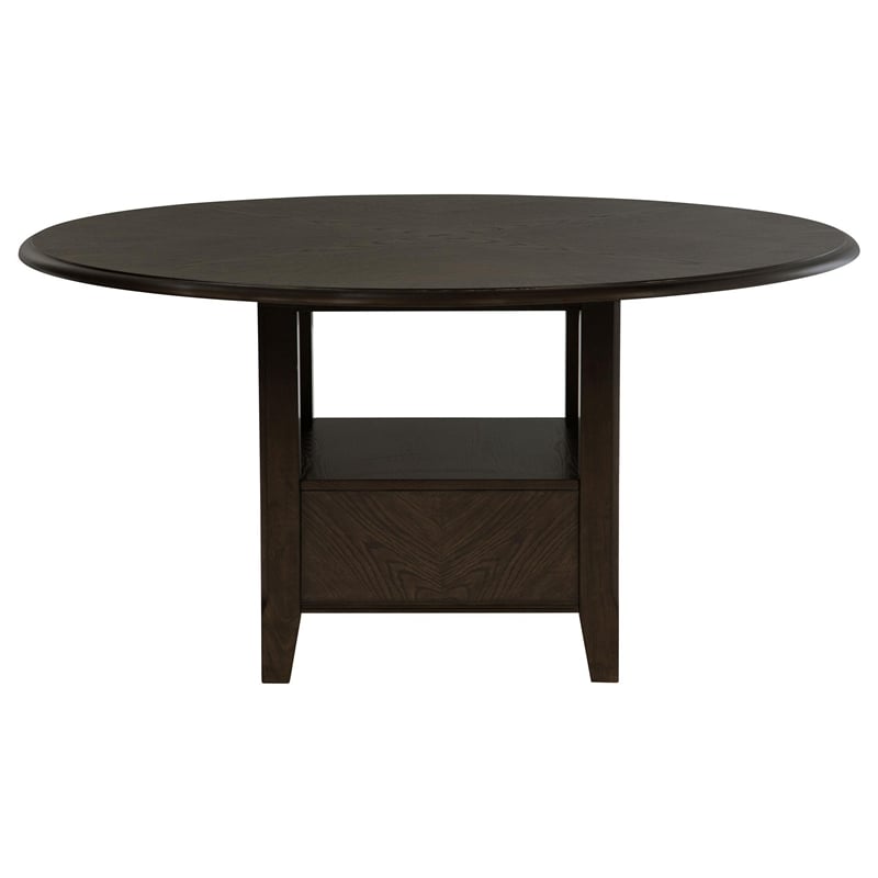 Pemberly Row 60 Inch Round Dining Table with Drawer and Shelf Dark Cocoa Wood
