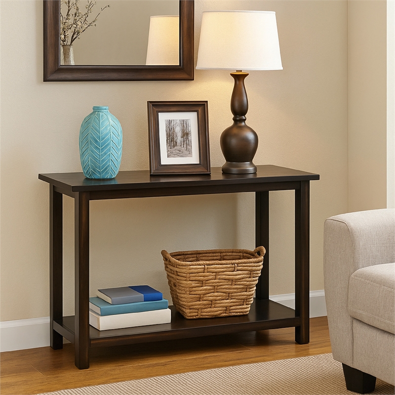 Pemberly Row 47 Inch Console Table 1 Bottom Shelf Classic Black Wood Frame