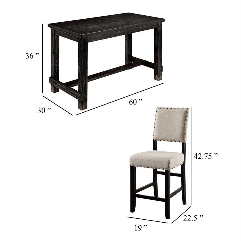 Pemberly Row 4 Piece Counter Height Table Bench and Chair Set in Ivory Black