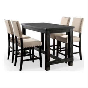 Pemberly Row 4 Piece Counter Height Table Bench and Chair Set in Ivory Black
