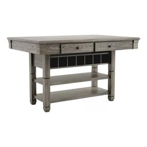 Pemberly Row 60 Inch Counter Height Table Rectangular Top in Gray Solid Wood