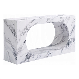 Pemberly Row 59 Inch Console Table White Marble Faux Stone Modern Design