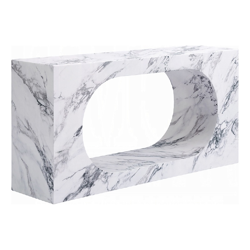 Pemberly Row 59 Inch Console Table White Marble Faux Stone Modern Design