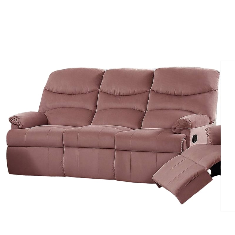 Pemberly Row 73 Inch Manual Recliner Sofa in Blush Pink Velvet Solid Wood