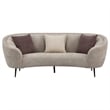Pemberly Row 92 Inch Curved Sofa in Beige Fabric Round Design 3 Accent Pillows