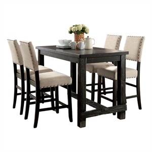 Pemberly Row 5 Piece Counter Height Table and Chair Set in Ivory Black