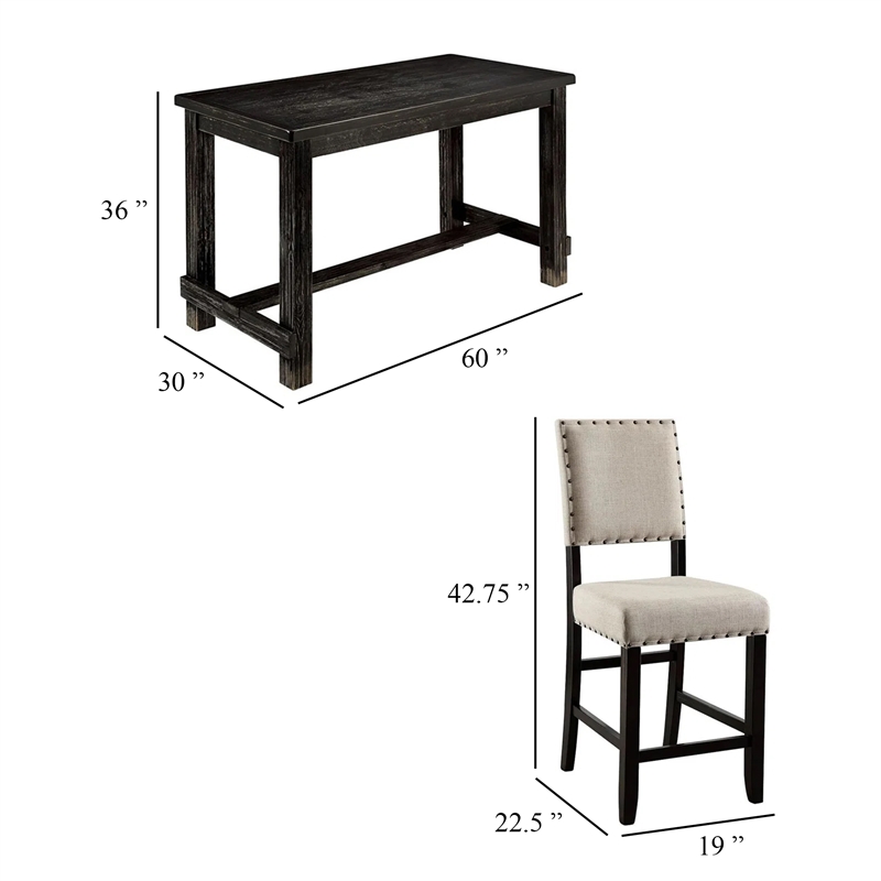 Pemberly Row 5 Piece Counter Height Table and Chair Set in Ivory Black