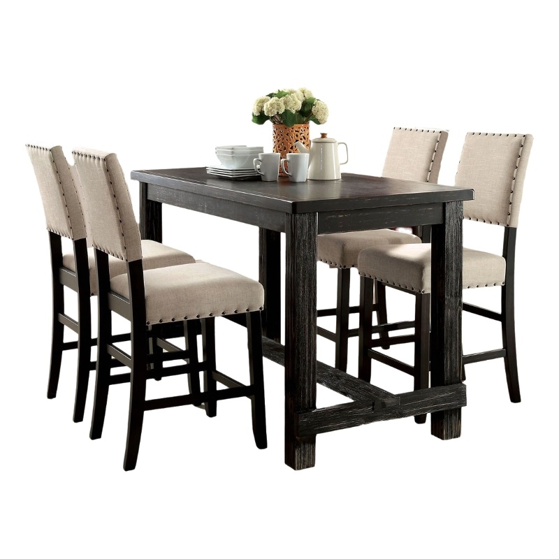 Pemberly Row 5 Piece Counter Height Table and Chair Set in Ivory Black