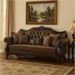 Pemberly Row 90 Inch Sofa Faux Leather Rolled Arms Cherry Brown Solid Wood