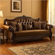 Pemberly Row 90 Inch Sofa Faux Leather Rolled Arms Cherry Brown Solid Wood