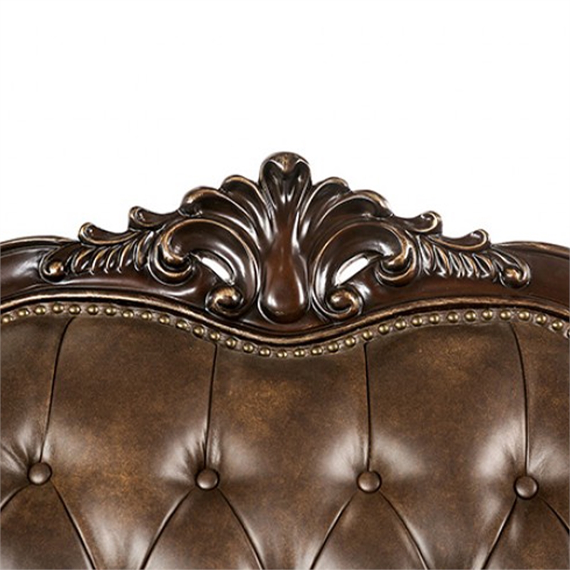 Pemberly Row 90 Inch Sofa Faux Leather Rolled Arms Cherry Brown Solid Wood