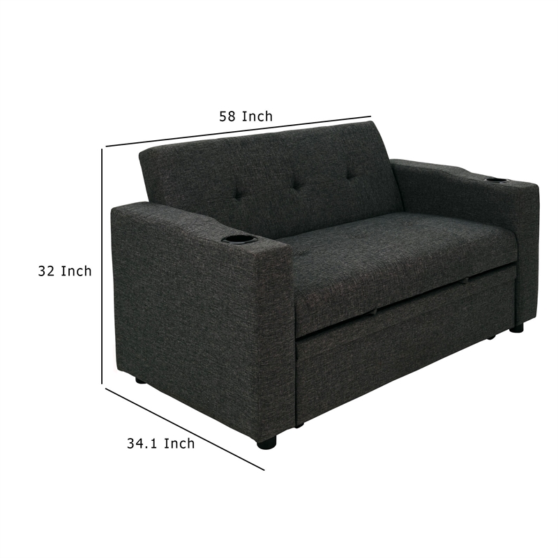 Pemberly Row Convertible Sofa with Pull Out Sleeper Bed 2 Pillows Charcoal Gray