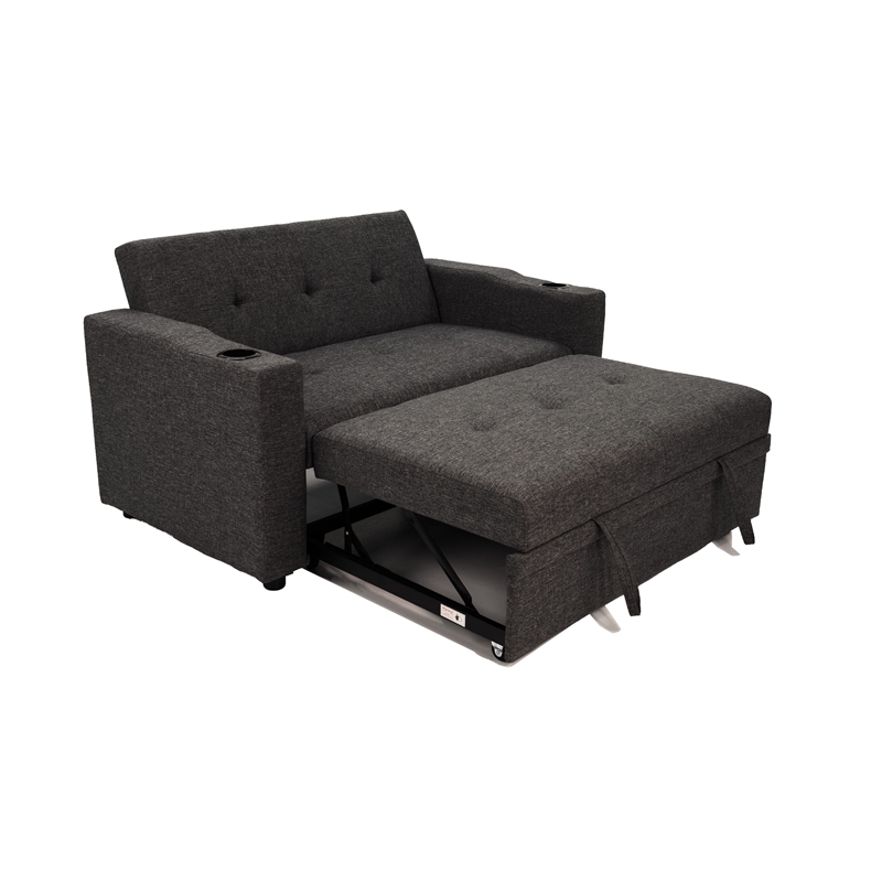 Pemberly Row Convertible Sofa with Pull Out Sleeper Bed 2 Pillows Charcoal Gray