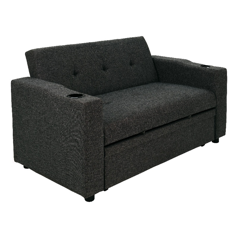 Pemberly Row Convertible Sofa with Pull Out Sleeper Bed 2 Pillows Charcoal Gray