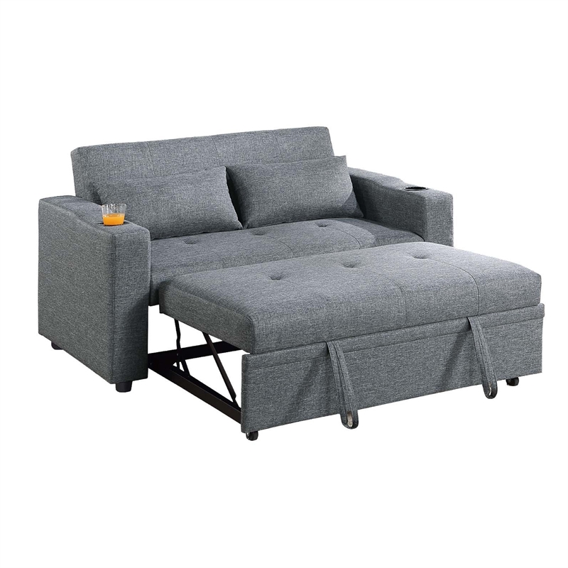 Pemberly Row Convertible Sofa with Pull Out Sleeper Bed 2 Pillows Slate Gray