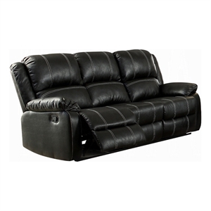 Pemberly Row Manual Recliner Sofa 3 Seater Plush Black Faux Leather