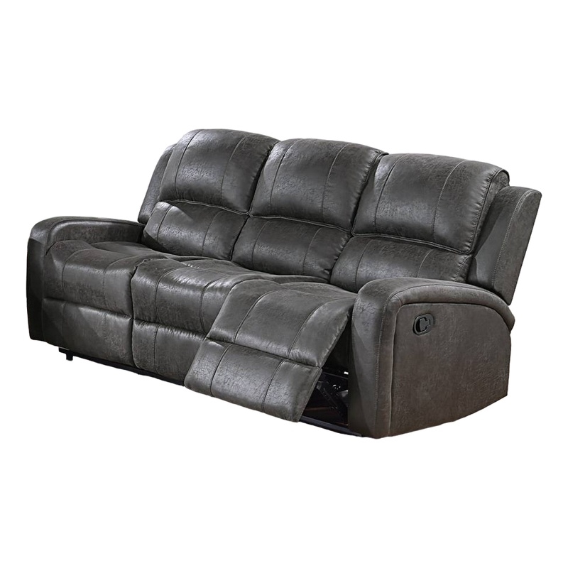 Pemberly Row 78 Inch Manual Recliner Sofa in Smoke Gray Faux Leather Wood