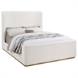 Pemberly Row Queen Size Platform Bed Round Wingback Headboard Ivory Upholstery