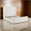 Pemberly Row Queen Size Platform Bed Round Wingback Headboard Ivory Upholstery
