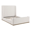 Pemberly Row Queen Size Platform Bed Round Wingback Headboard Ivory Upholstery