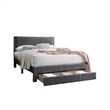 Pemberly Row Queen Size Bed w/ Storage Drawer Charcoal Gray Corduroy Upholstery