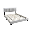 Pemberly Row Queen Size Bed LED Headboard Tufted Light Gray Wool Upholstery