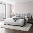 Pemberly Row Queen Size Bed LED Headboard Tufted Light Gray Wool Upholstery