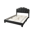 Pemberly Row Queen Size Bed Charcoal Gray Wool Upholstery LED Glam Arch