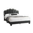 Pemberly Row Queen Size Bed Charcoal Gray Wool Upholstery LED Glam Arch