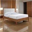 Pemberly Row Queen Bed Beige Boucle Upholstered Headboard Walnut Brown Wood