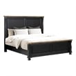 Pemberly Row Queen Bed Tall Headboard Farmhouse Legs in Black Oak Brown Wood