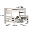 Pemberly Row Twin Full Bunk Bed with Ladder Brazilian Pine White Solid Wood