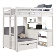 Pemberly Row Twin Loft Bed with Writing Desk Shelf Unit White Pine Wood