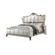 Pemberly Row California King Bed White Faux Leather Victorian Carved Silver