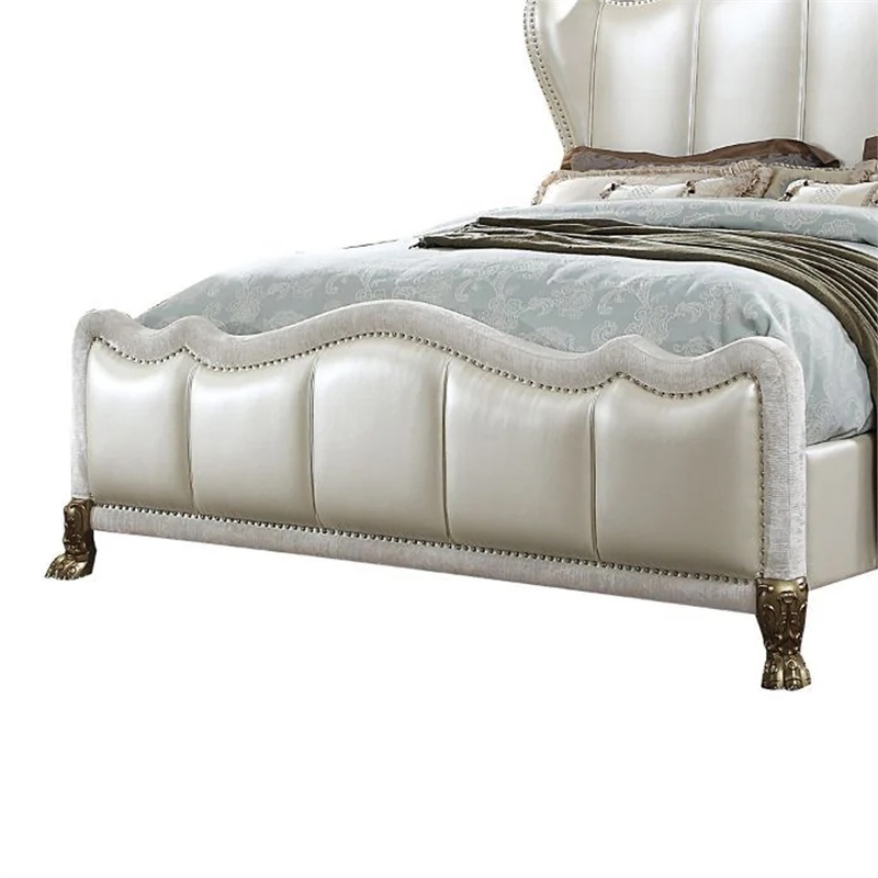 Pemberly Row California King Bed White Faux Leather Victorian Carved Silver