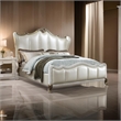 Pemberly Row California King Bed White Faux Leather Victorian Carved Silver
