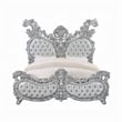 Pemberly Row King Size Bed Ornate Carving Platinum Faux Leather Upholstery