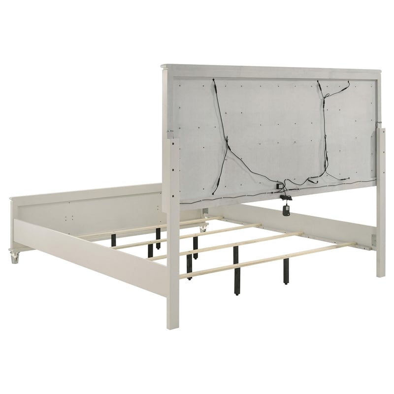 Pemberly Row Queen Size Bed Ivory Boucle Upholstered Headboard with 3D LED Light