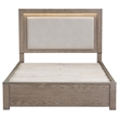 Pemberly Row Queen Bed Upholstered LED Headboard 4 Storage Drawers Brown
