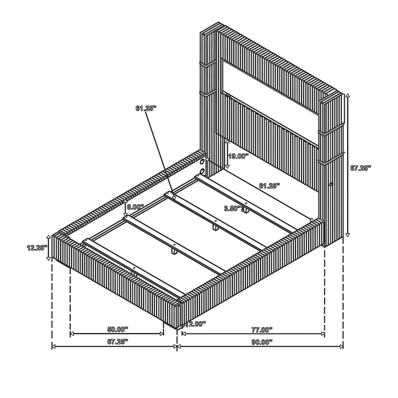 Pemberly Row Queen Bed Wingback Panel with LED Flame Gray Corduroy Upholstery