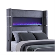 Pemberly Row Queen Bed Wingback Panel with LED Flame Gray Corduroy Upholstery