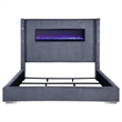 Pemberly Row King Bed Wingback Panel with LED Flame Gray Corduroy Upholstery