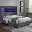 Pemberly Row King Bed Wingback Panel with LED Flame Gray Corduroy Upholstery