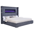 Pemberly Row King Bed Wingback Panel with LED Flame Gray Corduroy Upholstery