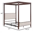 Pemberly Row Queen Canopy Bed with 4 Posts Beige Upholstery Brown Metal