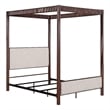 Pemberly Row Queen Canopy Bed with 4 Posts Beige Upholstery Brown Metal