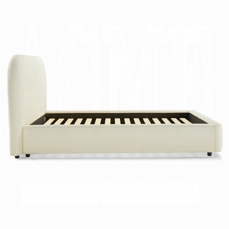 Pemberly Row Full Bed Low Profile Footboard Plush Beige Upholstered Panel