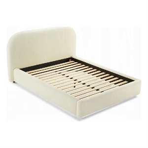 Pemberly Row Full Bed Low Profile Footboard Plush Beige Upholstered Panel