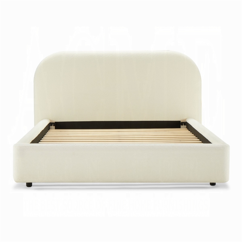 Pemberly Row Full Bed Low Profile Footboard Plush Beige Upholstered Panel